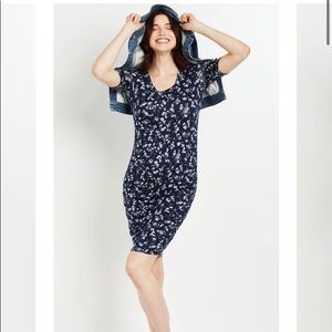 Blue and white flower maternity dress